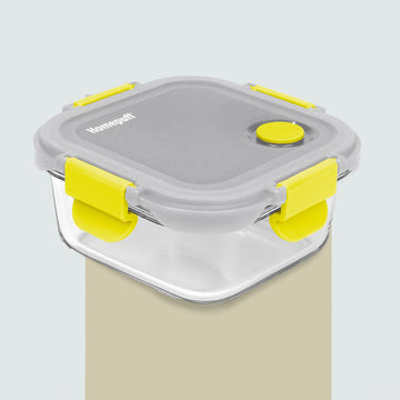 HomePuff borosilicate glass lunch box 320ml with airtight snap lock lid and air vent - grey